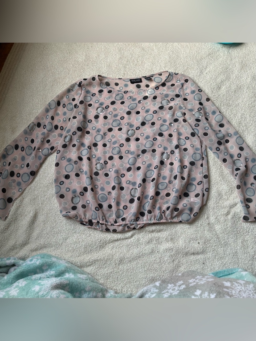 New York & Company Dusty Pink Polka Dot Blouse